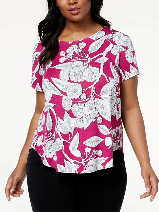 Alfani Tops - Alfani Fuchsia and White Floral Short-Sleeve Tee 3X